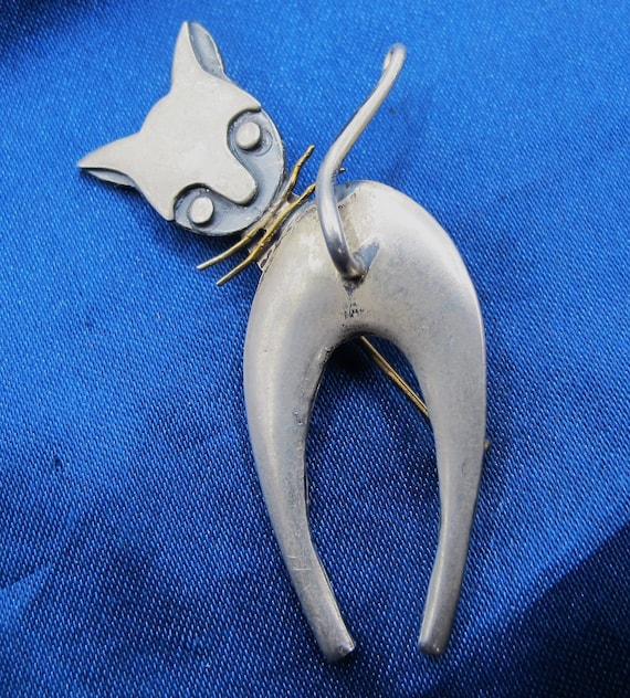 Delfino Taxco Mexico Sterling Kitty Cat Brooch  7.