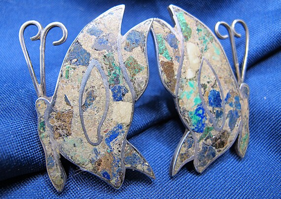 Mexico Crushed Stone Butterfly Earrings Pre-Eagle 10 Grams View 5