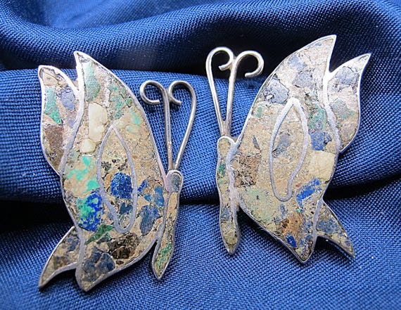 Mexico Crushed Stone Butterfly Earrings Pre-Eagle 10 Grams