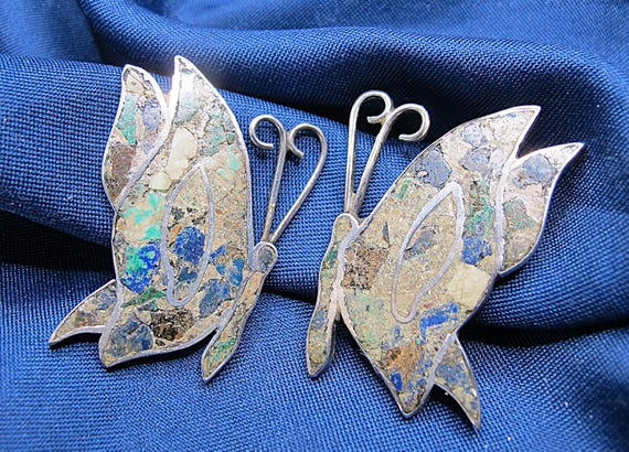 Mexico Crushed Stone Butterfly Earrings Pre-Eagle 10 Grams View 3