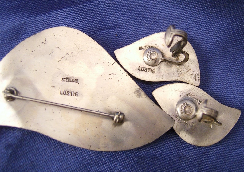 SALE ~ Nita Lustig Mid-Century Sterling Brooch and Earring Set ~ RARE