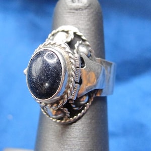 Adjustable Mexico Sterling and Black Onyx Poison Ring 5.9 Grams Size 5-11