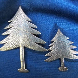 Artist Signed Sterling Tree Brooch Set 10.1 Grams