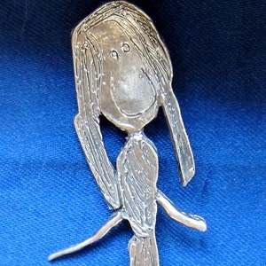 SIGNED Self Portrait of 5 Year Old Girl Sterling Pin Brooch 6 Grams