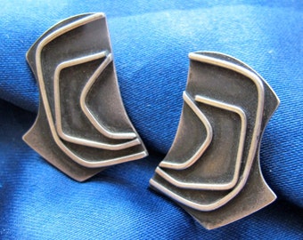 Engstrom Mid Century Modernist Sterling Screw Back Earrings Rare Find