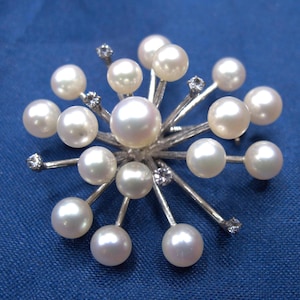 Atomic Perle und Strass Brosche aus Sterlingsilber 8 Gramm