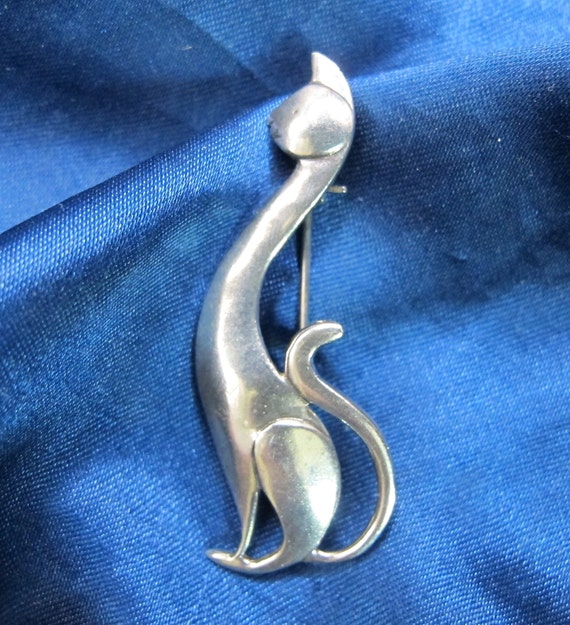 Sterling Kitty Cat with Attitude Brooch 5.6 Grams - image 1