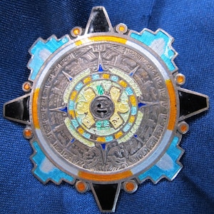 Castelan Azteken Maya Kalender Mexikanischer Sterling Emaille Anhänger Brosche Combo 12,1 Gramm
