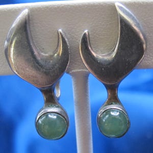 Mid Century Modernist Sterling and Jadeite Earrings 7.7 Grams
