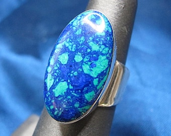 Mexican Azure Malachite Sterling Ring 9 Grams Size 5.5