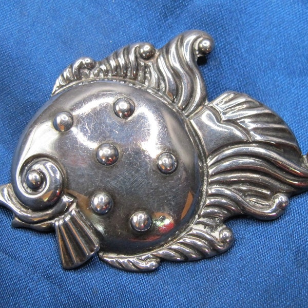 LARGE Pre-1948 Mexico Sterling Fancy Fish Brooch 20 Grams