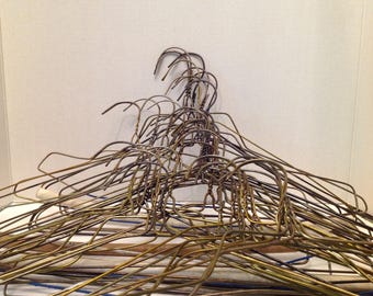 12 Craft Wire Brown Rusty Hangers Assemblage Metalworking lot of One Dozen Bent Misshapen Dry Cleaner Pants Blue Coating