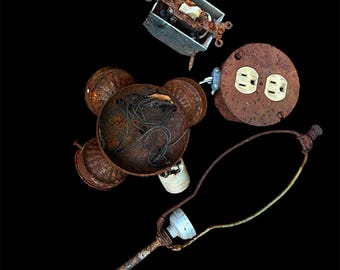 Rusty Metal Junk Electrical Objects Craft Supply Assemblage Rust Dye Altered Art