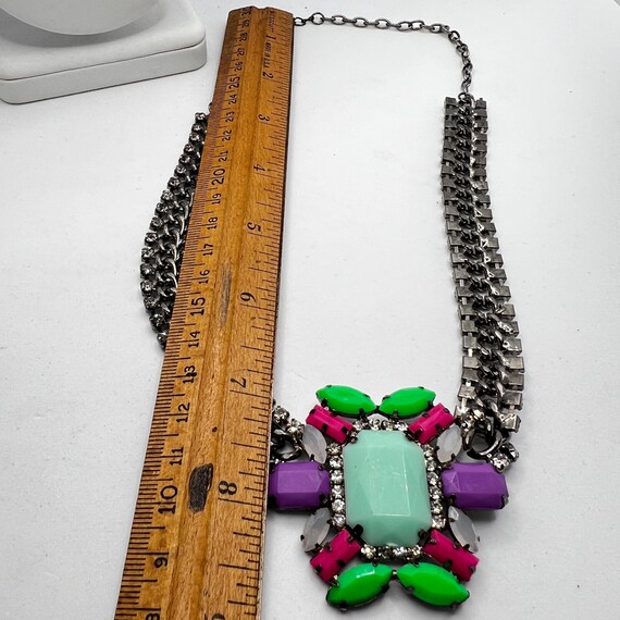 Statement Geometric Bib Necklace Bold Heavy Rhine… - image 2