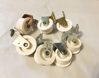 White Casters Wheels Nylon Gate Track No Screws  Lot of 8