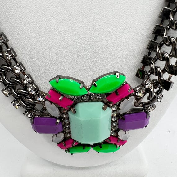 Statement Geometric Bib Necklace Bold Heavy Rhine… - image 4