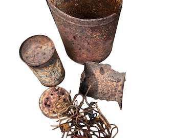 Rusty Vintage Can and Rusty Contents Mixed Sizes Conditions Rescued From Historical Junk Pile in Rural Arkansas as pictured