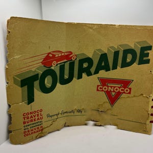 Vintage 1930s Conoco Touraide Travel Guide Booklet, Antique Continental Oil Company Gas Station Memorabilia, Retro Road Trip Map Ephemera