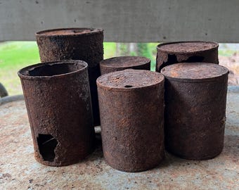 Rescued Salvaged Rusty Metal Cans  and Pieces for crafting or other metalworking scientific uses Cans are Dirty