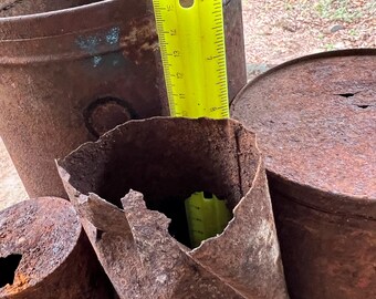 Rescued Salvaged Rusty Metal Cans  and Pieces for crafting or other metalworking scientific uses Cans are Dirty