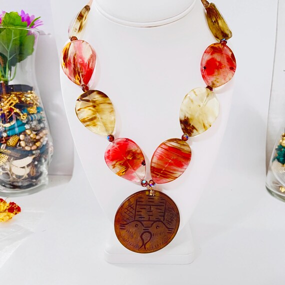 Oval Flat Bead Spring Necklace Statement Jewelry - image 7