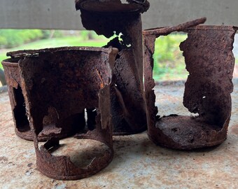 Random Rusty Metal Can Parts Assemblage  Altered Art Craft Supply Items or Photography props.
