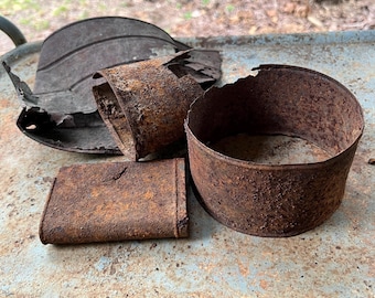 Random Rusty Metal Can Parts Assemblage  Altered Art Craft Supply Items or Photography props.