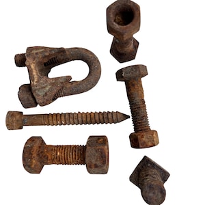 Rusty Metal Objects: Bolt Screw Nut Ect Vintage Industrial Art Supply, Lot of 6