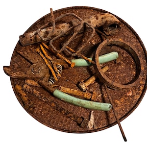 Salvaged Rusty Metal Assemblage: Steampunk Industrial Decor Lot