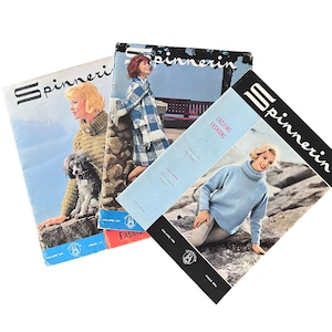 Lot of 3 Vintage Spinnerin Yarn Knitting Booklet Catalogs Retro Fashion Patterns