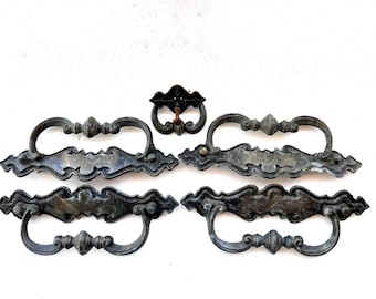 Ornate French Provincial Batwing Furniture Handles Salvaged Assemblage Mixed Media Craft Supply Lot No Screws