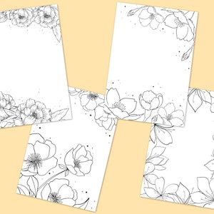 Side Flowers coloring cards 4 DIGITAL images