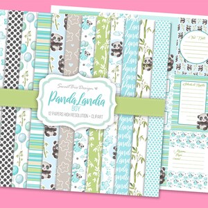 Set di 12 immagini DIGITALI Panda Landia Boy + Clip Arts