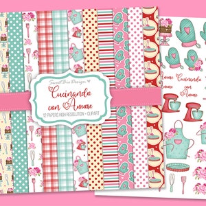 Set di 12 immagini DIGITALI Cucinando con Amore + Clip Arts
