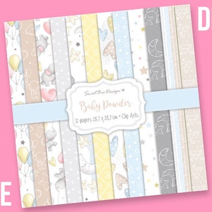 Set di 12 immagini DIGITALI Baby Powder + Clip Arts