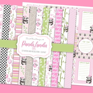 Set di 12 immagini DIGITALI Panda Landia Girl + Clip Arts