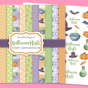 Set of 12 DIGITAL images Halloween Night + Clip Arts