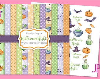 Set of 12 DIGITAL images Halloween Night + Clip Arts