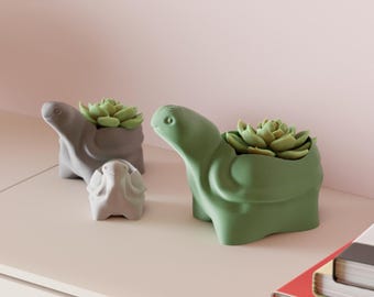 Modern Planter – 3D Printed Tortoise Inspired Indoor Plant Pot, Custom Color Options