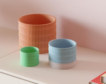 Modern Geometric Planter with Base – 3D Printed Geometric Indoor Plant Pot, Drainage Included, Custom Color Options