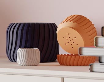 Modern Geometric Planter with Base – 3D Printed Geometric Indoor Plant Pot, Drainage Included, Custom Color Options