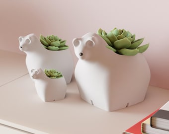 Modern Planter – 3D Printed Polar Bear Inspired Indoor Plant Pot, Custom Color Options