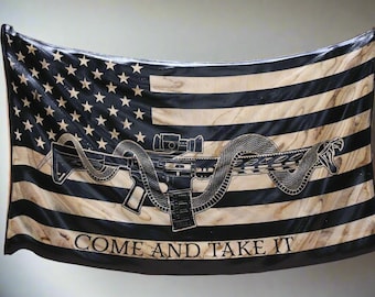 Carved Wooden "Come and Take It" Flag: 3D Draped Patriotic Wall Art