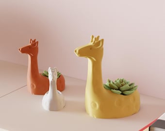Modern Planter – 3D Printed Giraffe Inspired Indoor Plant Pot, Custom Color Options