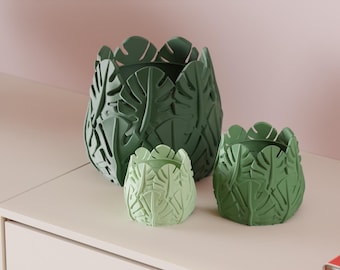 Modern Planter – 3D Printed Leaf Inspired Indoor Plant Pot, Custom Color Options