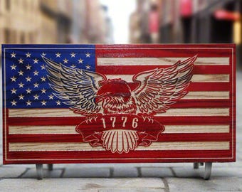 Handgjord örnflagga från 1776 · Amerikansk träväggkonst · Patriotisk heminredning