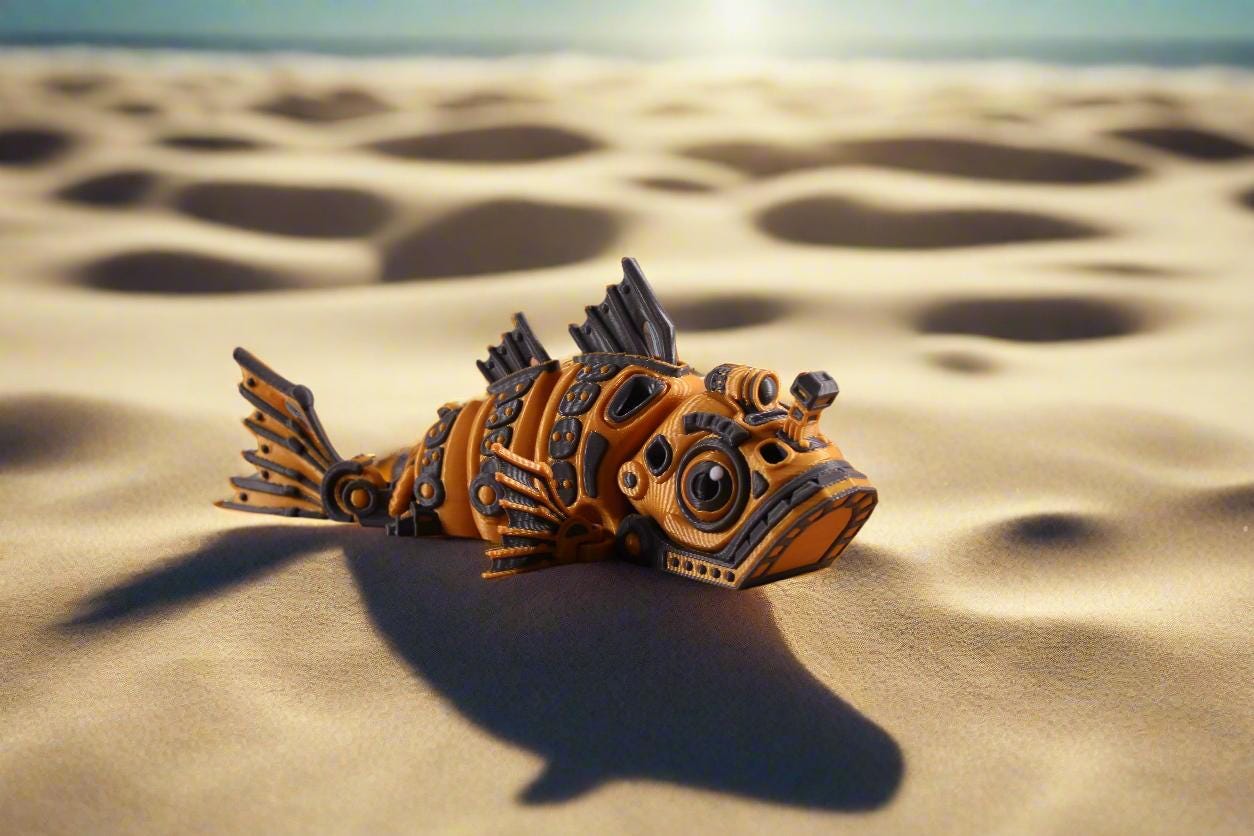 Futuristic Fidget 3D Printed Articulated Cyber Fish – Futuristic Robotic Fidget Toy ...