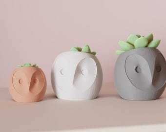 Modern Planter – 3D Printed Owl Inspired Indoor Plant Pot, Custom Color Options