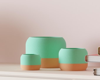 Modern Geometric Planter with Base – 3D Printed Geometric Indoor Plant Pot, Drainage Included, Custom Color Options