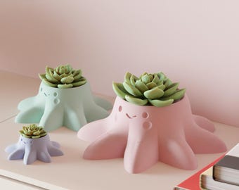 Modern Planter – 3D Printed Octopus Inspired Indoor Plant Pot, Custom Color Options